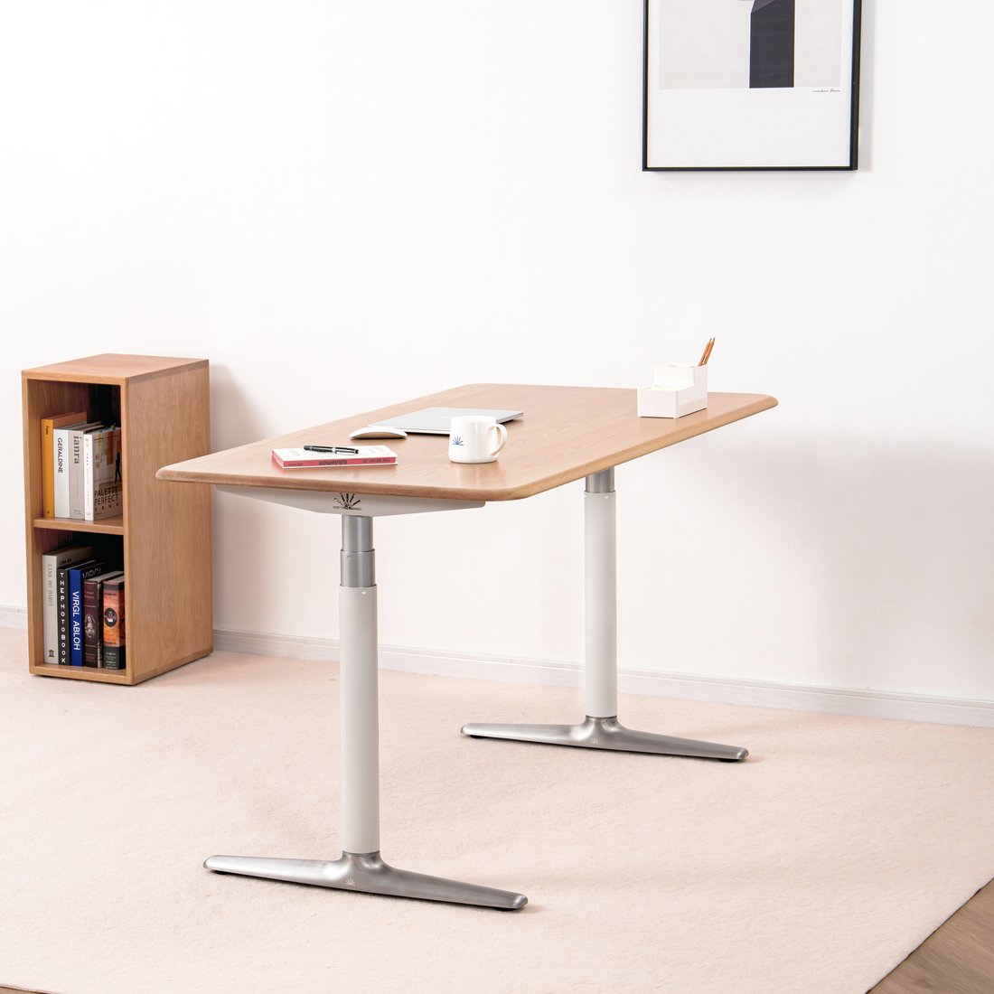 White Oak Smart Standing Desk