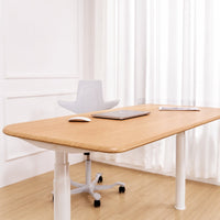 Neo standing desk with chair, angled view