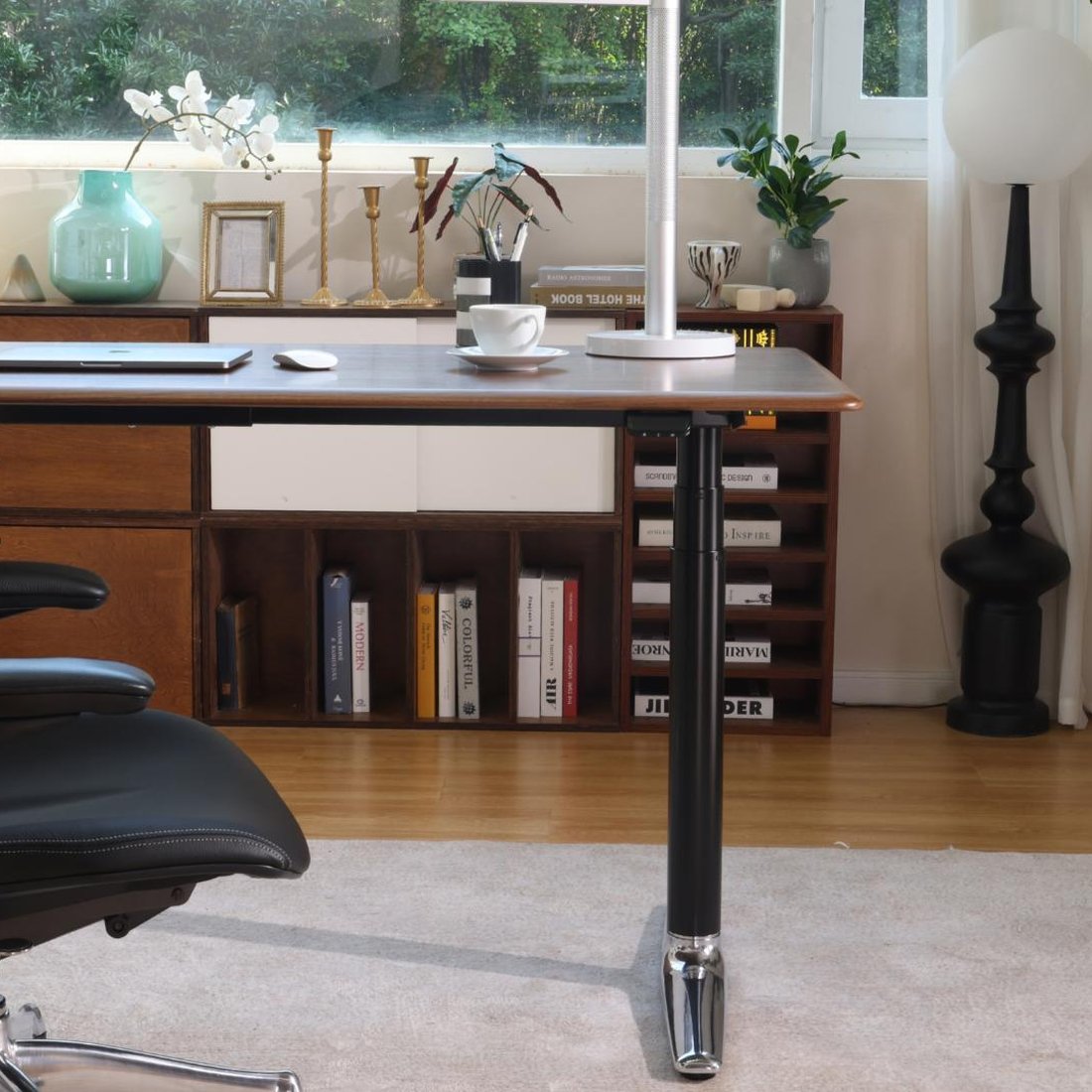 A BookLove standing desk in a styled home office
