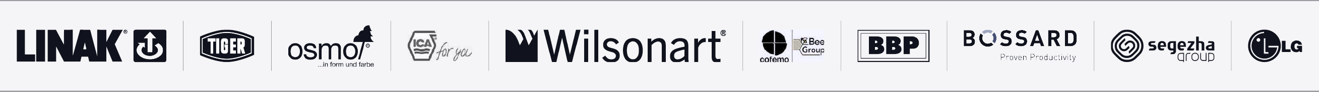Component partners: LINAK, Tiger, Osmo, ICA, Wilsonart, Cofemo, BBP, Bossard, Segezha, LG