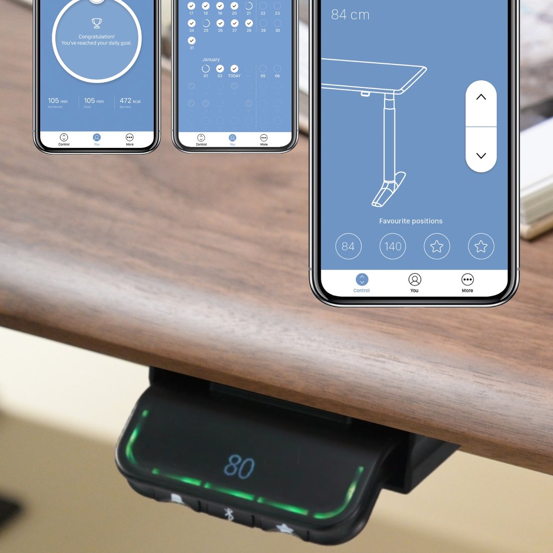 The DPG control paddle and BookLove Desk Control app